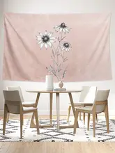 シンプルな手描きの菊花柄壁掛けタペストリー【ビンテージ風・個性的なデザイン】