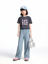 夏用 女の子デニムパンツ【甘美なデザイン・通気性・少しゆったり・淡い青】（セットアップ対応）
