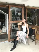 アメリカンスタイルのレオパード柄不規則ヘムロングスカート【薄手・夏用・ロマンティック】