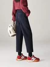 スタイリッシュな女性向け厚手カジュアルパンツ【保温・ウール混・ストレート】