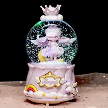雪の舞うロマンティックな天使の水晶球音楽ボックス【デスクトップ飾り・女児の誕生日プレゼント】