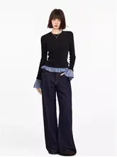レディース ブラック長袖Tシャツ【ルック・ショート丈・スリムフィット】
