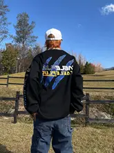 春季新作 アメリカンストリートバイカープリント 長袖Tシャツ【ユニセックス・ルーズフィット・クルーネック】（セットアップ対応）