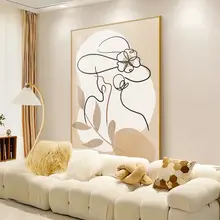 ログクリーム風 リビングソファ 背景壁装飾絵画
