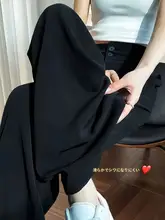 ブラックダブルボタンカジュアルストレートスーツパンツ【高腰・ゆったりシルエット・体型カバー・フレア  】