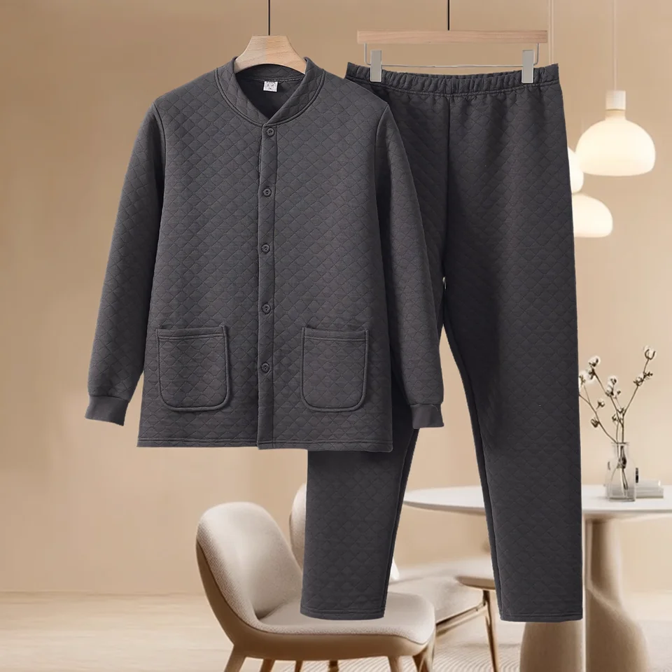 秋冬用 メンズ おしゃれなルーズフィット パジャマ【エアーコットン素材・保温・長袖・長ズボン】（セットアップ対応）