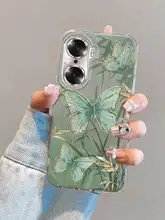 カメラレンズ保護付き Huawei Honor 60用スマホケース【フルカバー・防落落・軽やかなメッシュ素材・緑系・蝶々デザイン】