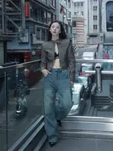 YOUNG STAGE ヴィンテージブラウンレザージャケット【女性用・秋用・タイトフィット・ショートライディングジャケット】