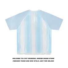 アメリカンビンテージストライプラグランスリーブ半袖Tシャツ【レース切替・フィット】