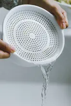 食品用プラスチック製白色洗面器【二層構造・水切り機能・家庭用・電子レンジ対応】