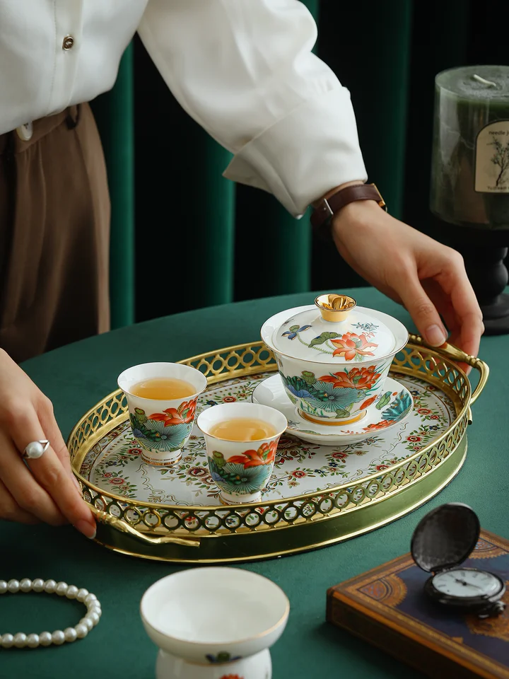中式デザイン 高級金色蓮花瓶【リビングと玄関の装飾用】