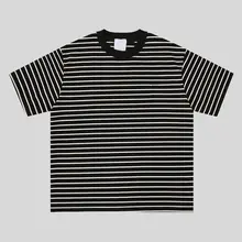 美式復古風のバイカラーストライプTシャツ【ラウンドネック・夏用・ユニセックス・フィット】