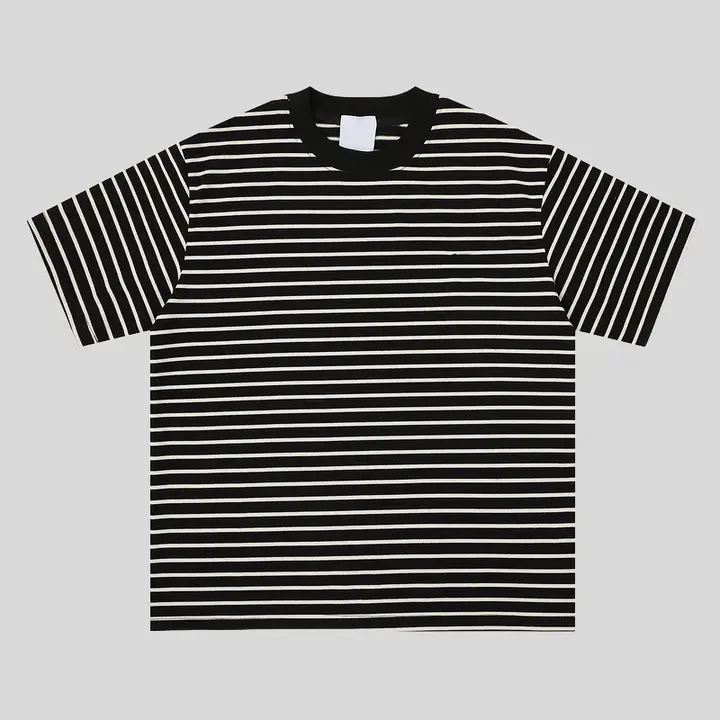美式復古風のバイカラーストライプTシャツ【ラウンドネック・夏用・ユニセックス・フィット】