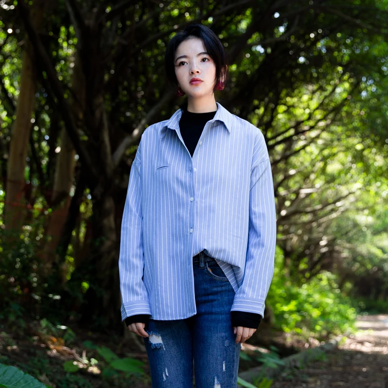 大人可愛い服 40代コーデ | ゆったりフィットストライプシャツで実現する安心感ある日常スタイル