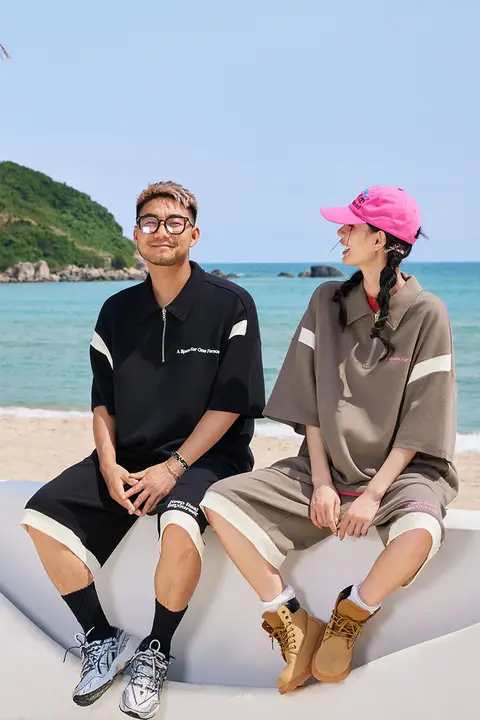 半開きデザインのワッフル素材短袖Tシャツ【極上の柔らかさ・ゆったりサイズ・カジュアル】（セットアップ対応）