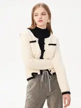 トリコロールデザインの春秋用カーディガン【ラウンドネック・落ち肩・ニット】