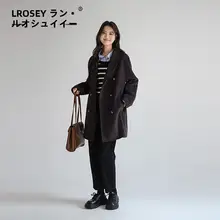 シンプルなダブルボタンのコート【大きいサイズ・ウール混・冬用】