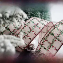 クリスマスツリーリボン ラタン風 チェック柄 ラメ糸混 パイピング ヴィンテージ ギフト 飾り 包装 クリスマス限定