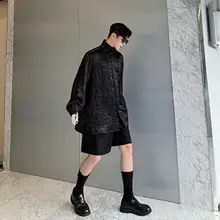 シャツ メンズ チャイナテイスト クレープ加工 スタンドカラー チャイナボタン シルバー