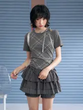 少女向けグレーのケーキスカートパンツ【脚長効果・甘美なデザイン】
