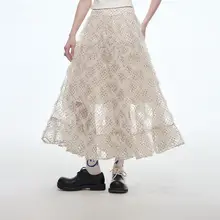 ポケット付きドット柄メッシュスカート【レーストリム・女性用・甘美な雰囲気】（セットアップ対応）