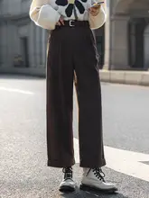 高腰カジュアルパンツ【レディース・コーヒーカラー・コーデュロイ・ワイドレッグ】