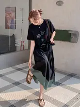 ビンテージプリントTシャツワンピース【カラーブロックデザイン・カジュアル・フィット・長袖】（セットアップ対応）