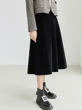 黒のベルベットウールハイウェスト膝丈スカート【Aライン・冬用・女性用】