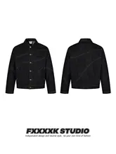 デニムジャケット メンズ 原色デニム リベット 飾りステッチ アメカジ ヴィンテージ ストリート アウター「FXK」