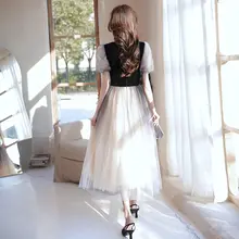 エレガントな長袖フレンチスタイルイブニングドレス【軽やかな高級感・冬用・成人礼・女性用】