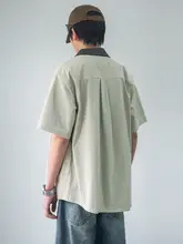日本のレトロなコントラストカラー半袖 シャツ