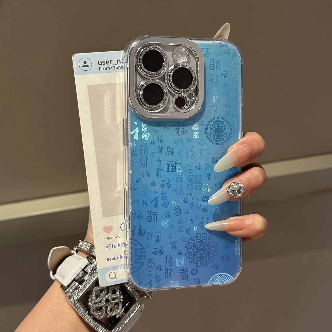 グラデーションカラー百福デザインスマホケース【iPhone対応・高級感・衝撃吸収】