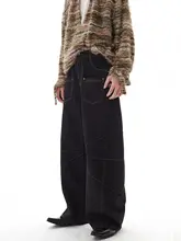 ユニセックスデザインのワイドレッグデニムパンツ【バイカラーデザイン・ゆったりフィット】