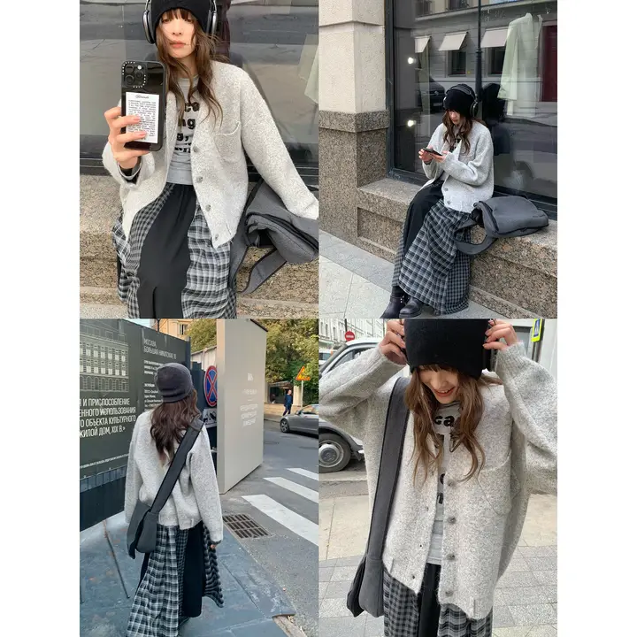 極上の柔らかさのバルキーVネックニットカーディガン【秋冬・した雰囲気】