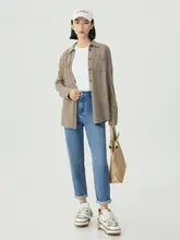 シンプルな深呼吸デザインの九分丈テーパードデニムパンツ【レディース】（セットアップ対応）