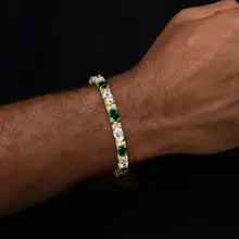 エメラルドオーバルダイヤモンド風ヒップホップブレスレット【男性用・個性的なジルコニア装飾】