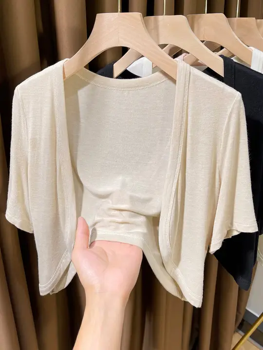 モダール製 短袖カーディガン【春夏用・薄手・日焼け対策・肩掛けスタイル】（セットアップ対応）