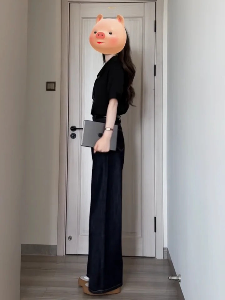 高身長向け ロングデニムワイドパンツ【ハイウエスト・フィット】（セットアップ対応）