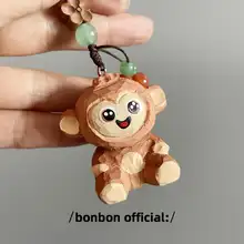 キーホルダー バッグチャーム スマホストラップ  木彫り お猿 可愛い ハンドメイド 車 誕生日プレゼント ギフト ユニセックス