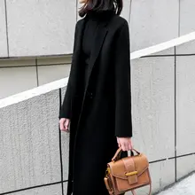 ブラック両面ウールカシミヤコート【冬用・中長丈・ストレートシルエット・正肩デザイン】