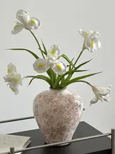 粉色ひび割れ模様の景徳鎮陶器花瓶【陶製・インテリア装飾用・水耕栽培対応】