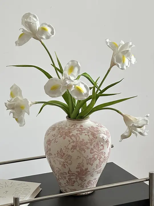 粉色ひび割れ模様の景徳鎮陶器花瓶【陶製・インテリア装飾用・水耕栽培対応】
