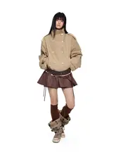 アシンメトリーデザインのスエード調ハーフスカートパンツ【春夏用・レトロ・フィット・フラワー】（セットアップ対応）