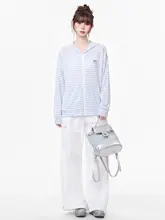 ストライプ柄フード付き長袖カーディガン【夏用・軽量・UVカット】