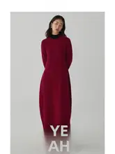 ウール混紡 ラウンドネック コクーンシルエット フラワーバックドレス【エレガント・長袖・秋冬用】