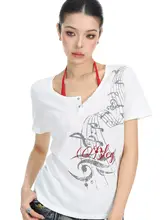 音符プリント大きいラウンドネック半袖Tシャツ【レディース・夏用・透 breathable・スリムフィット】