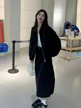 黒のカジュアルウェア【秋春用・女性・韓国風・スタイルアップ】（セットアップ対応）