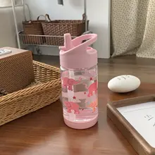 かわいいトライタン製水筒【携帯ストロー付き・子供用・便利な持ち運び】