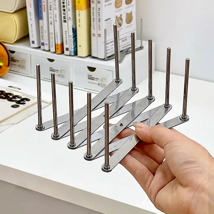 ステンレス製 伸縮式ブックスタンド【デスク用・縦型・金属製】