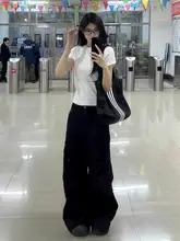 高身長向け ブラックワイドパンツ【春用・アメリカンスタイル・フィット】（セットアップ対応）